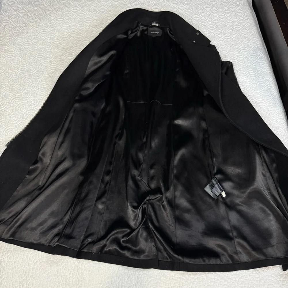 Mackage Dale Black Trench Coat with Leather Sleeves - Picture 11 of 16